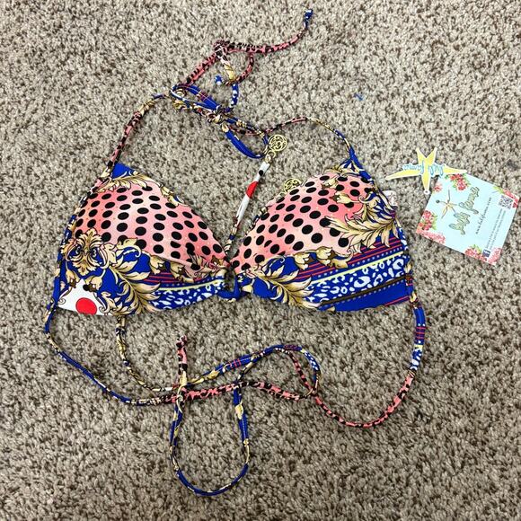 Luli Fama Other - Luli Fama Pink and Blue Printed Push-Up Bikini Top